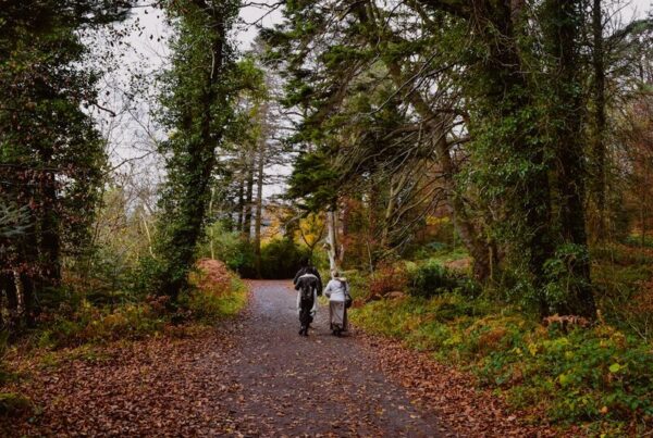 Couple walking together on a country path
